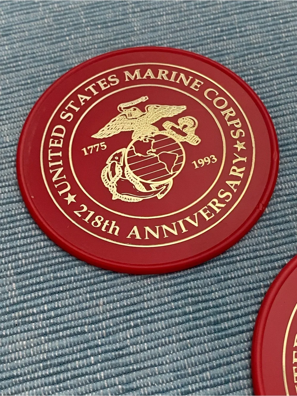 United States Marine Corps Commemorative Round Coasters - Red & Gold (Set of 5)